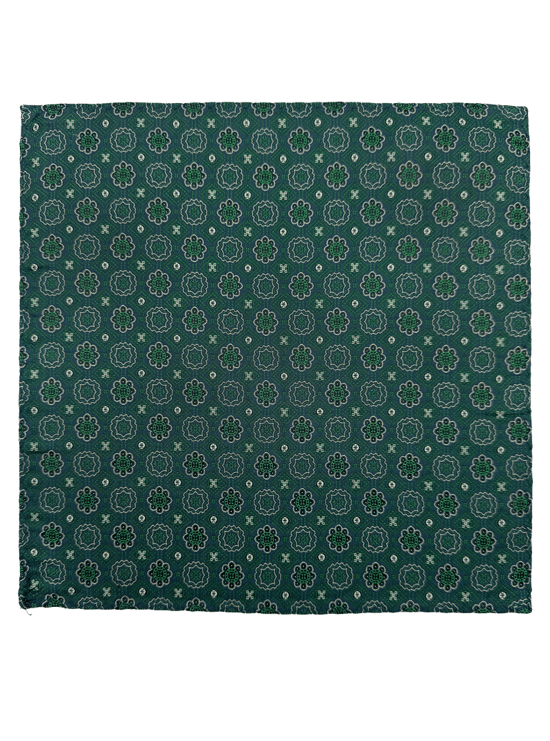 Green Tile Print Silk Pocket Square