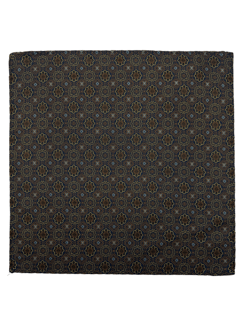 Brown Tile Print Silk Pocket Square