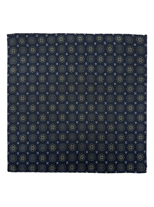 Blue Tile Print Silk Pocket Square