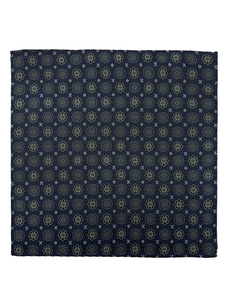 Blue Tile Print Silk Pocket Square