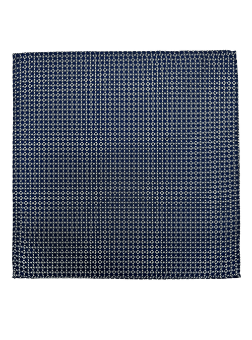 Navy Square Tile Print Silk Pocket Square