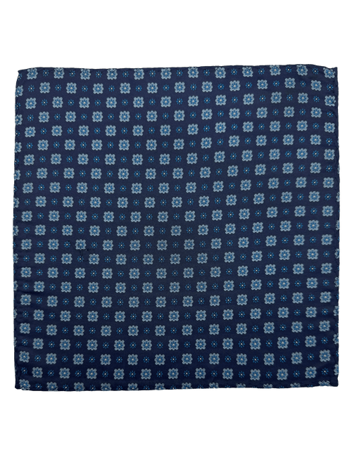 Blue Octagram Floral Print Silk Pocket Square