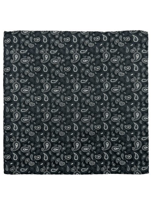 Black Paisley Print Silk Pocket Square