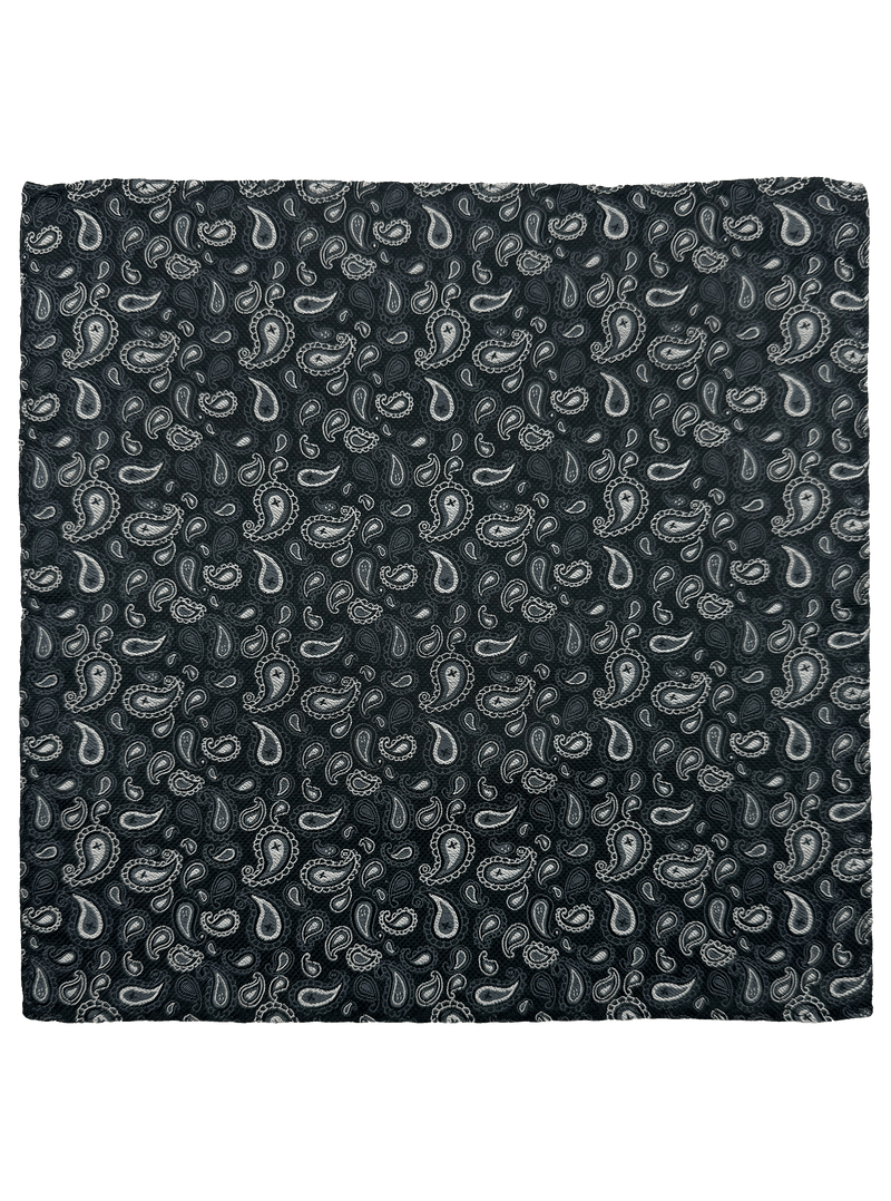 Black Paisley Print Silk Pocket Square