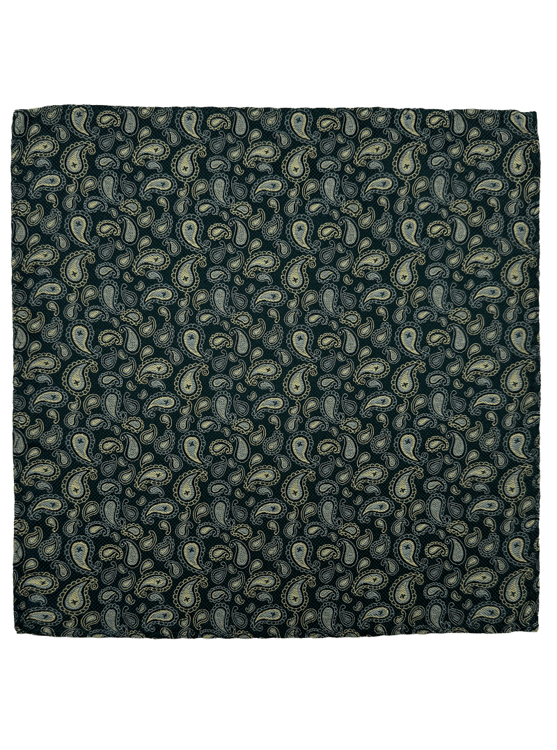 Green Paisley Print Silk Pocket Square