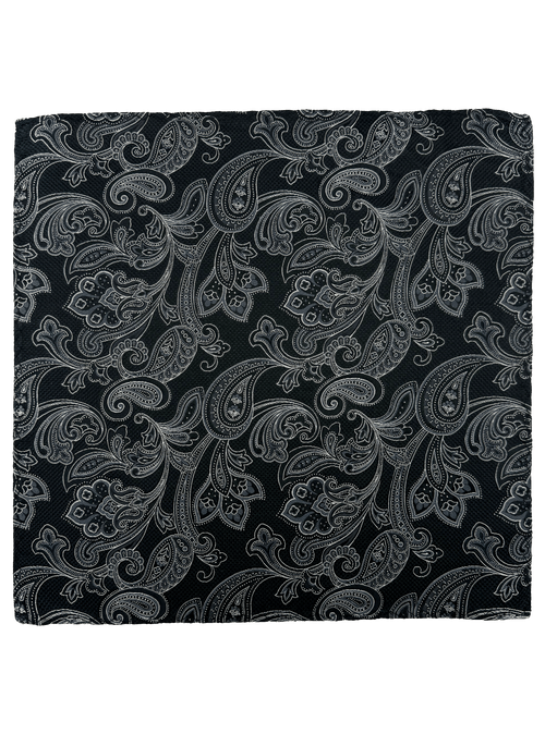 Black Paisley Print Silk Pocket Square