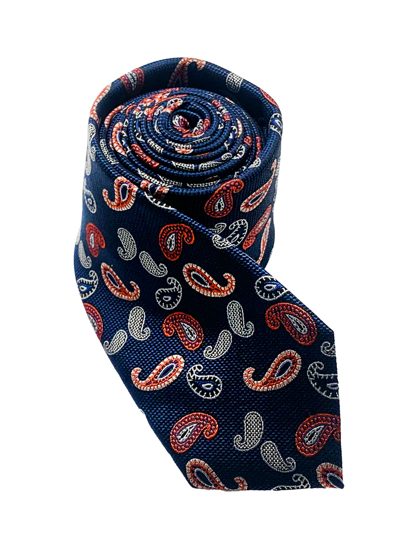 Navy Red Paisley Print Silk Tie