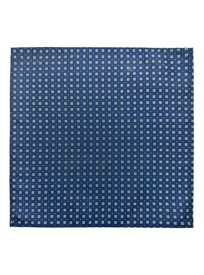 Carnegie Navy White Dot Grid Motif Pocket Square