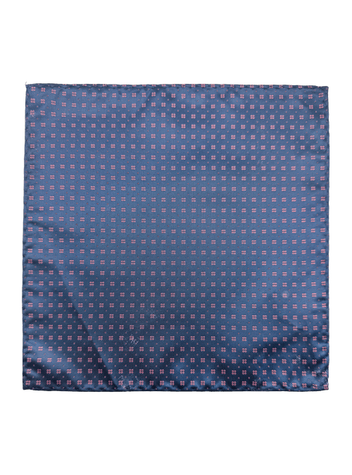 Carnegie Blue Pink Dot Grid Pocket Square