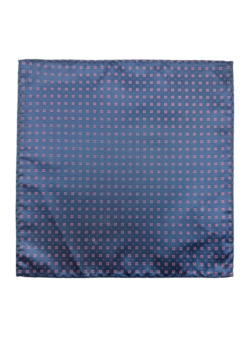 Carnegie Blue Pink Dot Grid Pocket Square