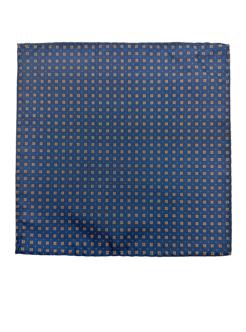 Carnegie Navy Orange Dot Grid Motif Pocket Square