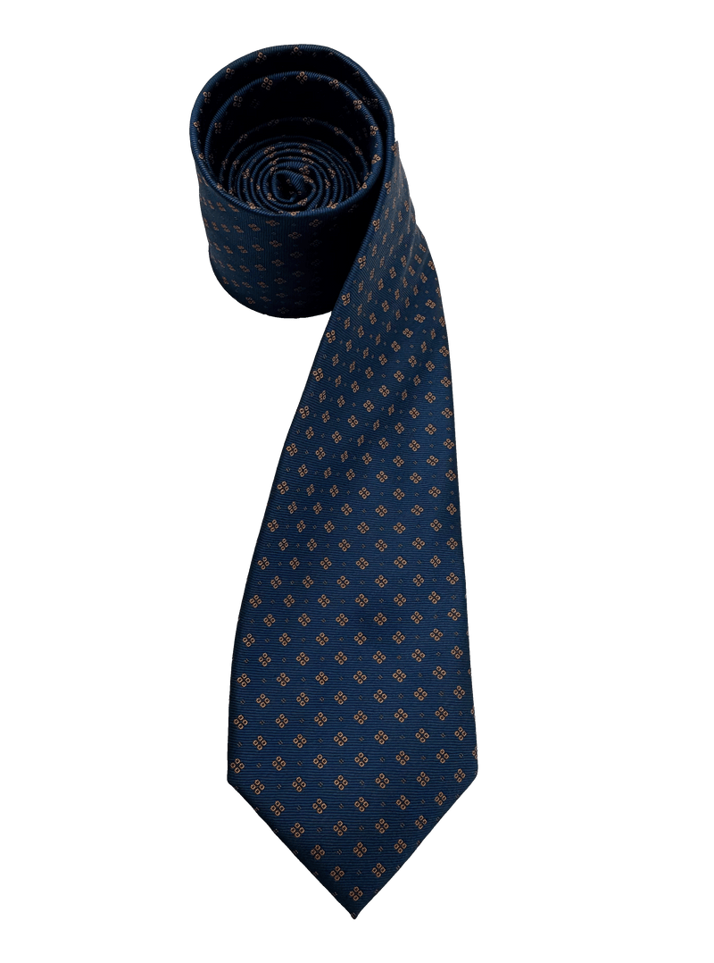 Carnegie Navy Orange Dot Grid Motif Tie