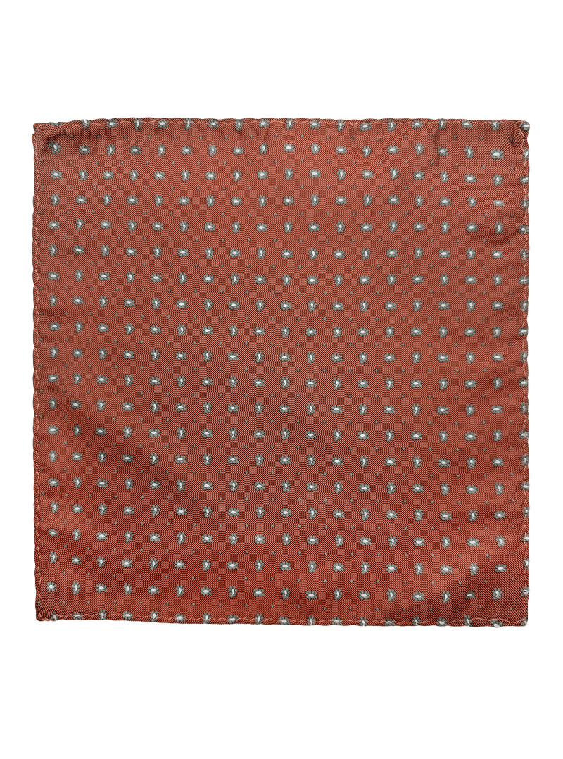 Riverside Orange Grey Floral Motif Pocket Square