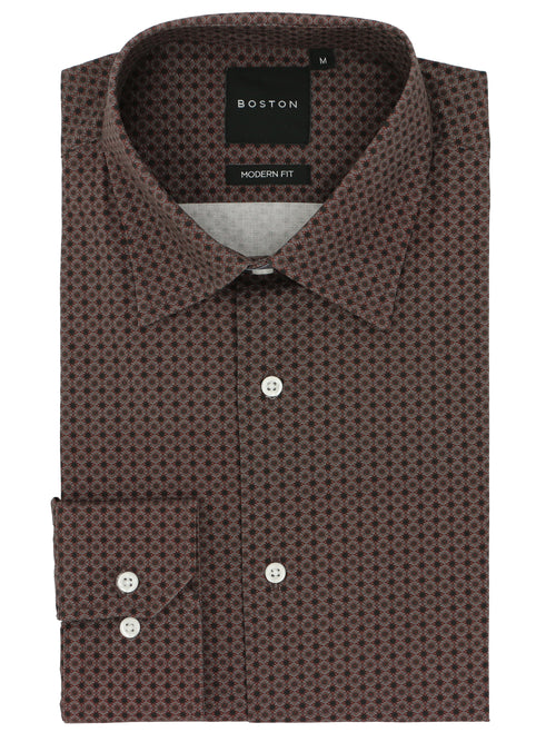 Lennox Brown Circle Tile Printed Stretch Shirt