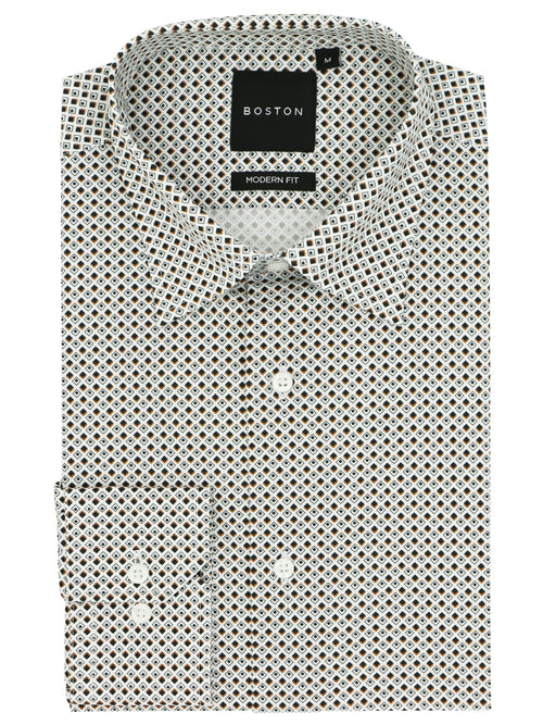 Lennox White Tile Printed Stretch Shirt