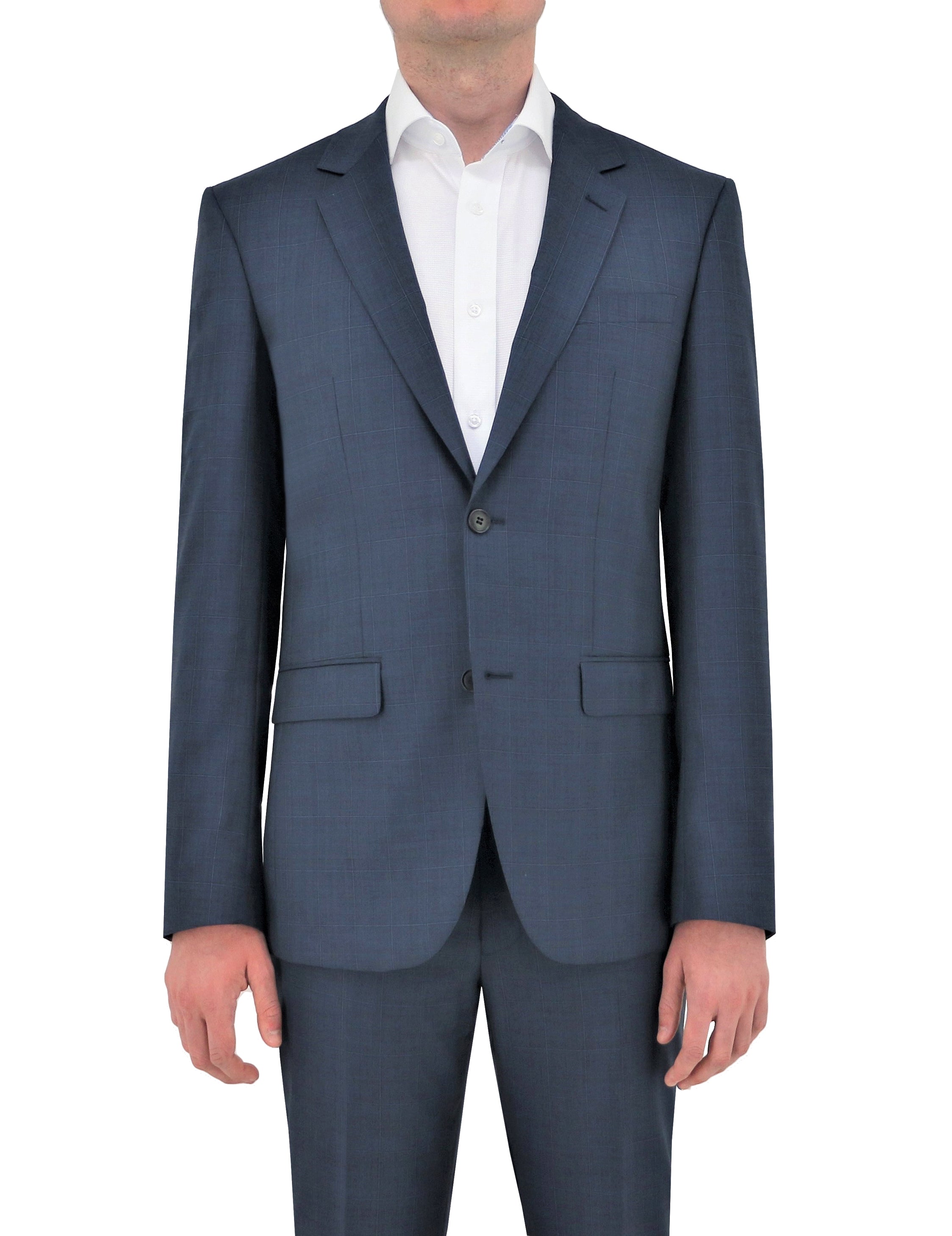 Edward 210 Blue Check Australian Merino Wool Suit Trouser